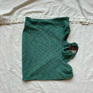 Blue and Green heather tube top strapless top with gold hardware “bad” charm